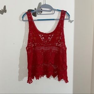 Red/orange sleeveless crochet top